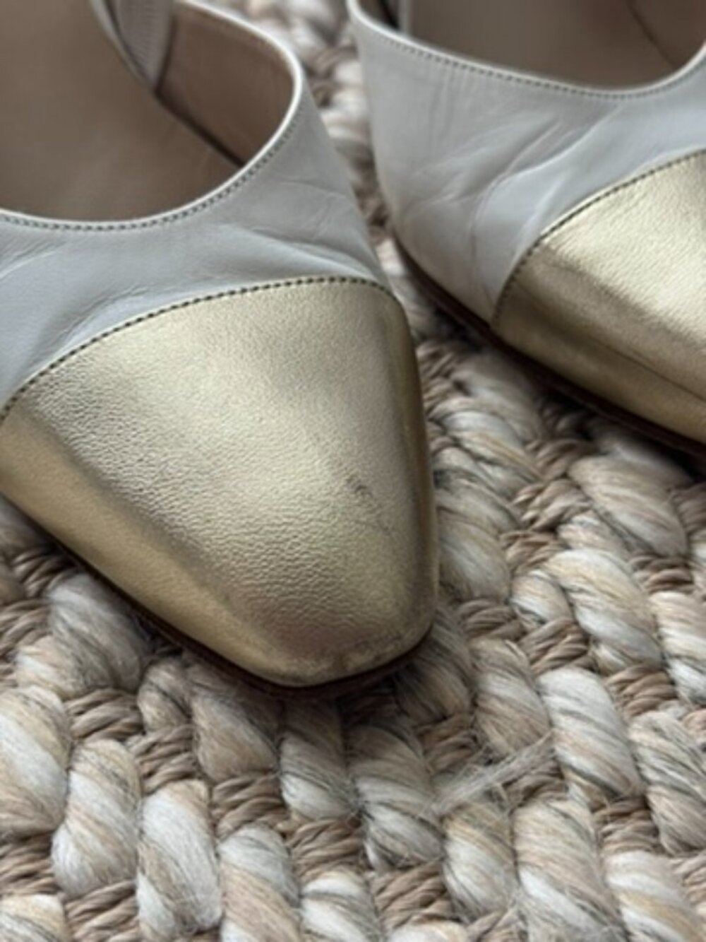 Chanel Vintage Cap-Toe White & Gold Slingback Heels - Picture 11 of 16